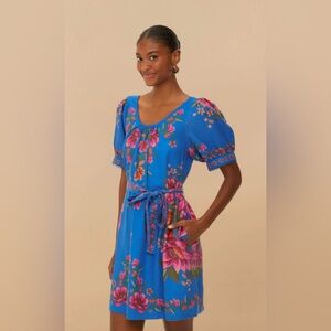 FARM Rio Blue Summer Fruit Scarf Euroflax Premium Linen Dress